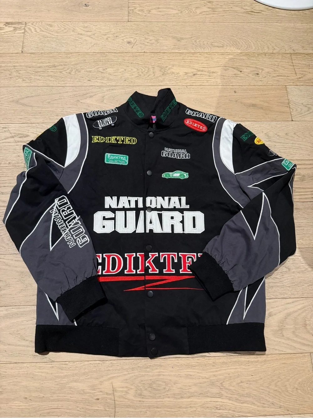 Edikted - Embroidered Black Racing Jacket - Picture 1 of 7